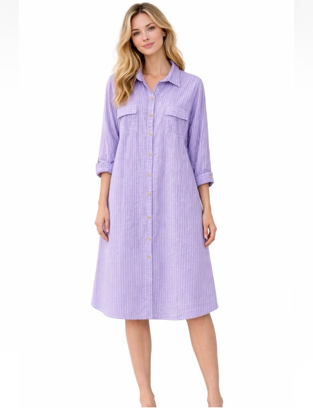 Haris Cotton 100% Linen Striped Shirt Tunic Dress Size XL Made in Greece Purple